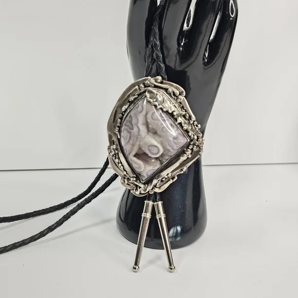 Stan Davidson Sterling Silver Brutalist Modernist Bolo Tie Large Stone 97g - Picture 12 of 13